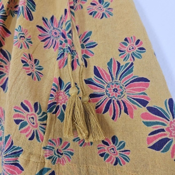 Free People Womens Indigo Molly Tunic Blouse Size XS Gilded Combo Yellow Floral - Picture 7 of 11